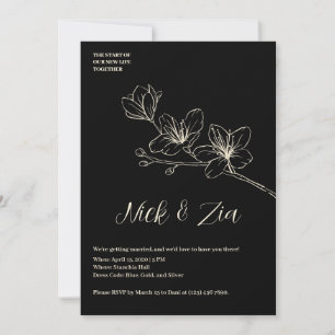Convite para Casamento Branco Mínimo de Flor Doura