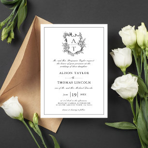 Convite para Casamento Branco Negro de Crest Cláss