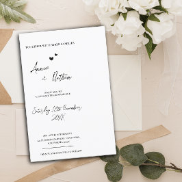 Convite para Casamento Branco Negro de Script Mini