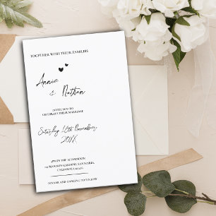 Convite para Casamento Branco Negro de Script Mini