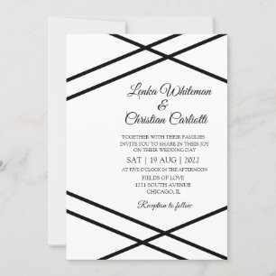 Convite para Casamento Branco Negro Elegante