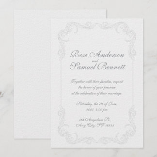 Convite para Casamento Branco Negro Quadro Barroco