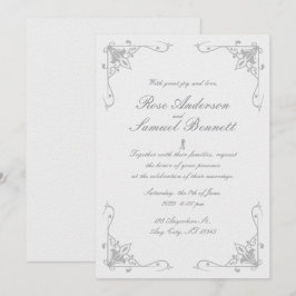 Convite para Casamento Branco Negro Quadro Barroco