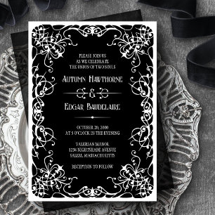 Convite para Casamento Branco Negro Vitoriano Góti
