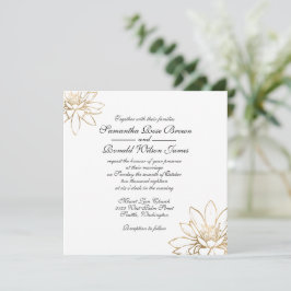 Convite para casamento branco, preto e ouro elegan
