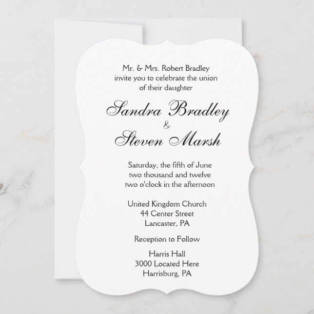 Convite para Casamento Branco Tradicional (Frente)