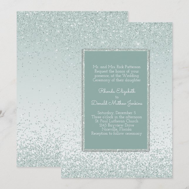 Convite para Casamento Brilhante e Verde da Casa (Frente/Verso)