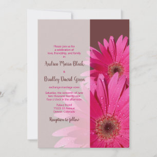 Convite para Casamento Brown & Pink Gerbera Daisy
