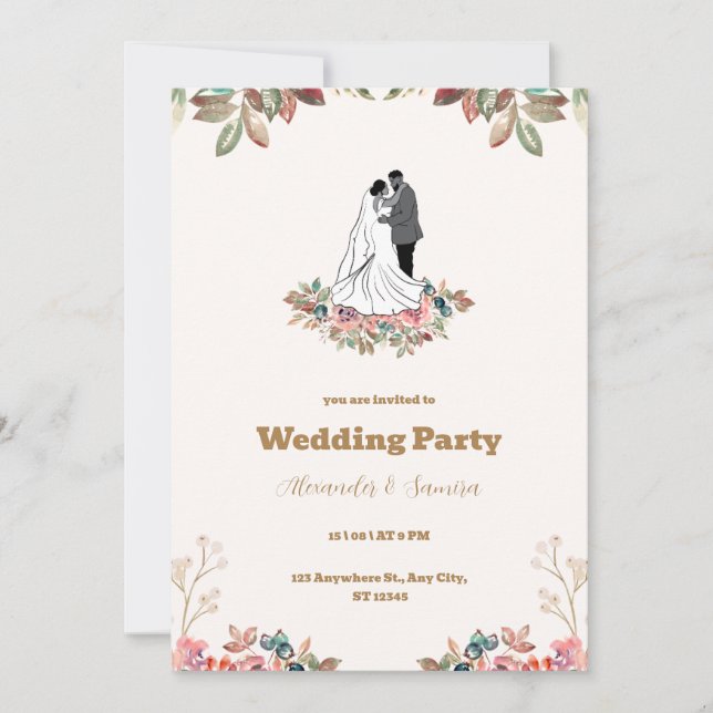 Convite para Casamento Brown Watercolor (Frente)