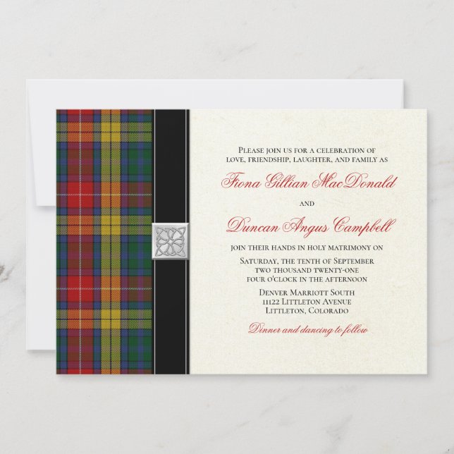 Convite Para Casamento Buchanan Tartan (Frente)