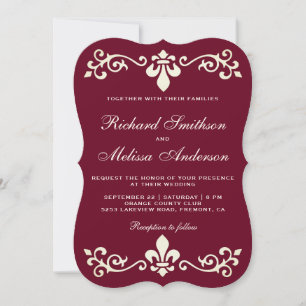 Convite Para Casamento Burgundy Fleur De Lis Flour