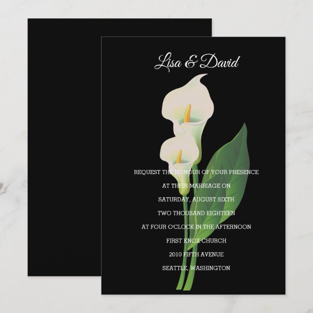 Convite para casamento - Cala Lily (Frente/Verso)