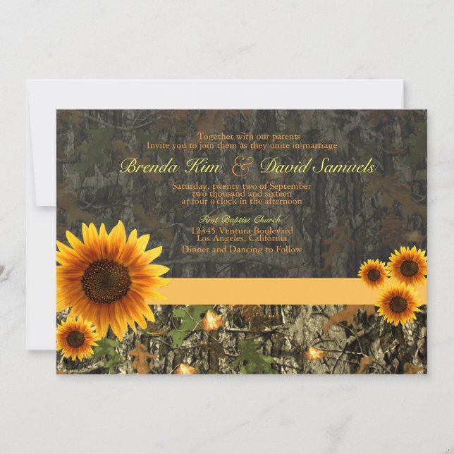 Convite para Casamento Camo Sunflower (Frente)