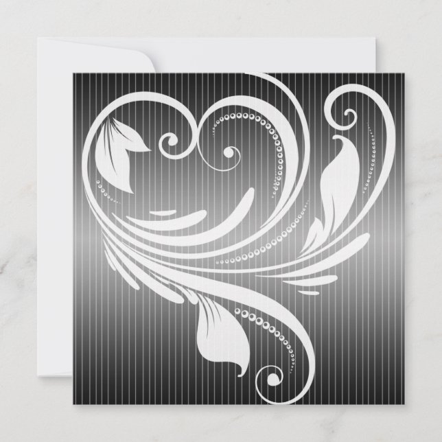 Convite para Casamento Cardíaco de Pinstripe Preta (Frente)