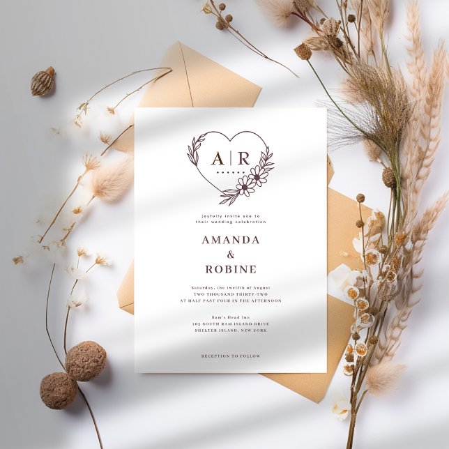 Convite para Casamento Cardíaco Floral de Dusty Ro (Criador carregado)