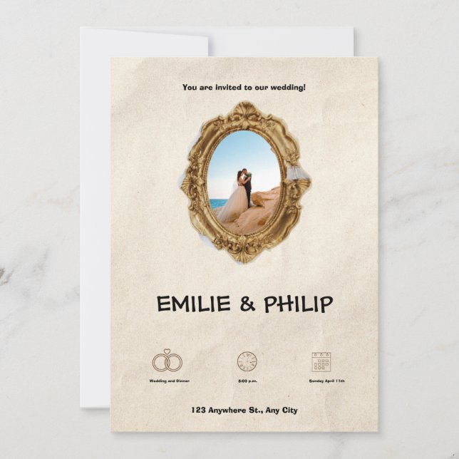 Convite para Casamento Castanho Moderno (Frente)