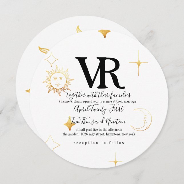 Convite para Casamento Celestial Boho Round (Frente/Verso)