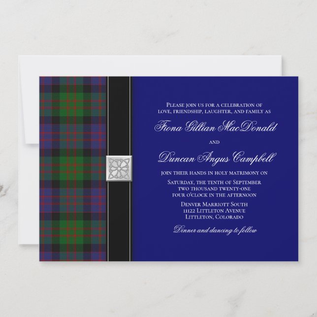 Convite para Casamento Celta de MacDonald Tartan (Frente)