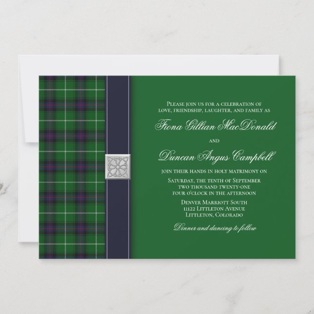Convite para Casamento Celta de Tartan Personalizá (Frente)