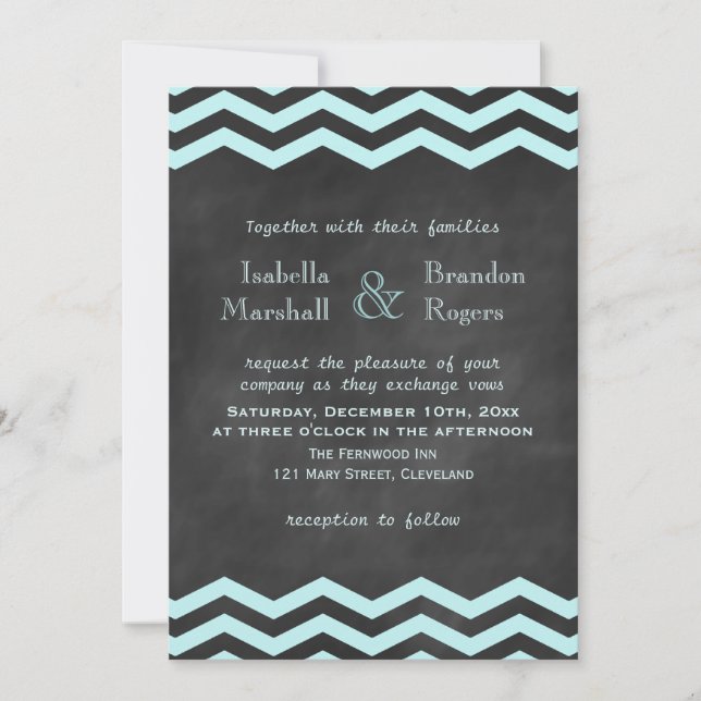 Convite para Casamento Chalkboard Chevron Turquois (Frente)