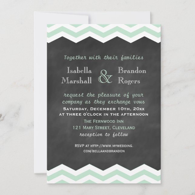 Convite para Casamento Chalkboard Mint & White Che (Frente)