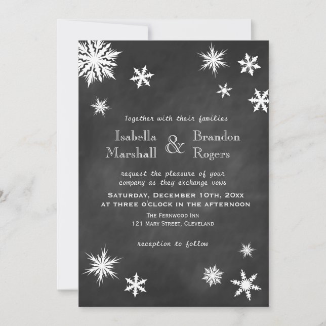 Convite para Casamento Chalkboard Snowflake (Frente)