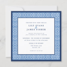 Convite para Casamento Chave Grego Azul do Mediter