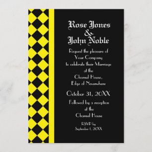 Convite para Casamento ChequerBoard Ebony (Amarelo