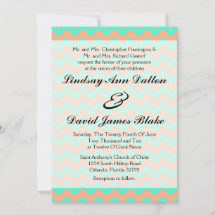 Convite para casamento Chevron Seafoam e Salmon