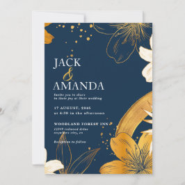 Convite para Casamento Chic com Flor Azul do Marin