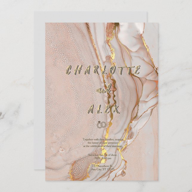 Convite para Casamento Chic com Tinta Álcool (Frente/Verso)