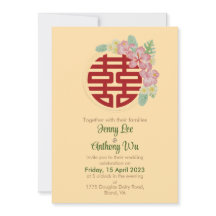 Convite para Casamento Chinês de Dupla Felicidade
