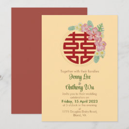 Convite para Casamento Chinês de Dupla Felicidade