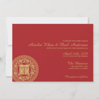 Convite para Casamento Chinês de Felicidade Dupla
