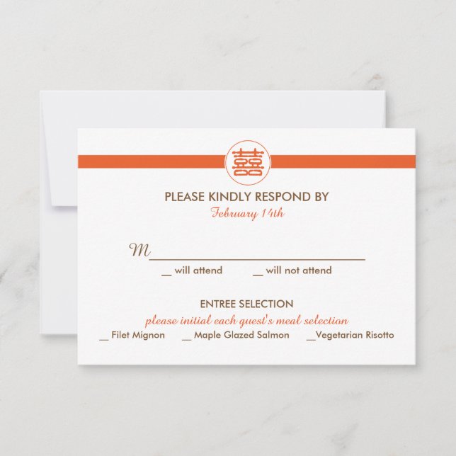 Convite para Casamento Chinês de Felicidade Dupla  (Frente)