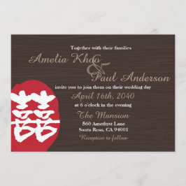 Convite para Casamento Chinês de Felicidade Dupla