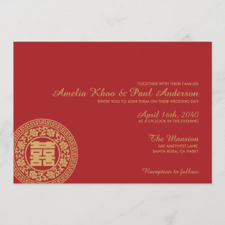 Convite para Casamento Chinês de Felicidade Dupla