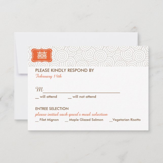 Convite para Casamento Chinês de Felicidade Dupla  (Frente)