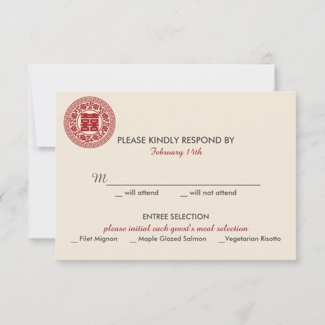 Convite para Casamento Chinês de Felicidade Dupla  (Frente)