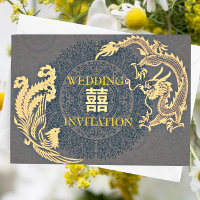 Convite para Casamento Chinês Moderno Dragão-Phoen