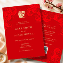 Convite para casamento chinês tradicional em inglê