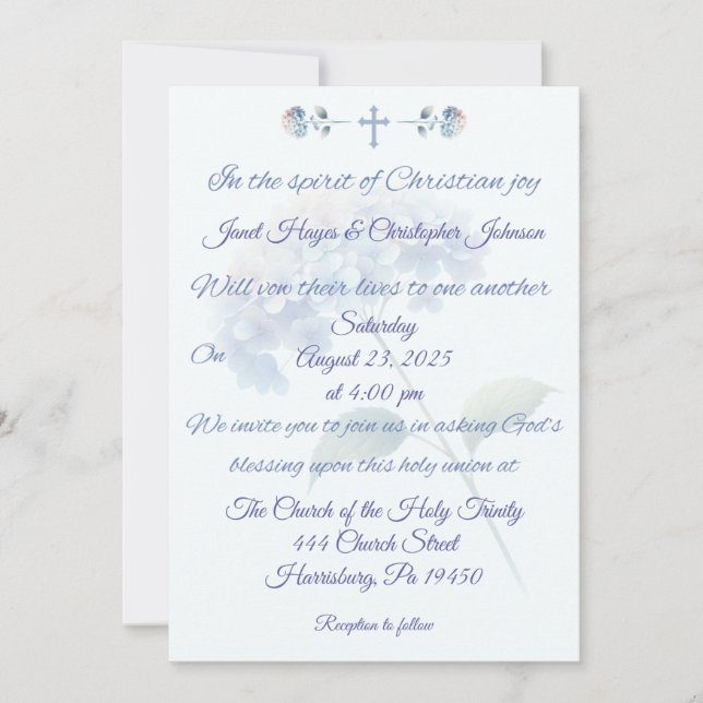 Convite para Casamento Christian Hydrangea (Frente)