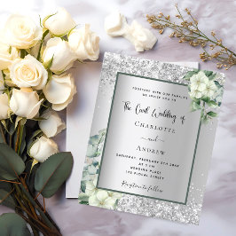 Convite para casamento civil floral prateado branc