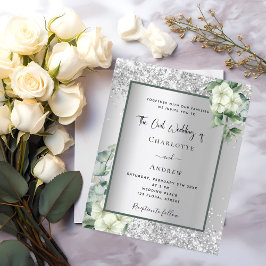 Convite para casamento civil floral prateado branc