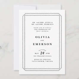 Convite para Casamento Clássico Branco e Negro, Fo