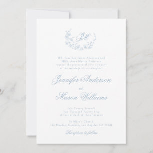 Convite para casamento clássico elegante e azul Du