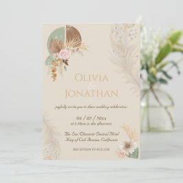 Convite para Casamento Clássico Feather Boho Beige