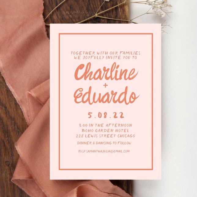 Convite para casamento com a letra Retro-Rosa e a  (Criador carregado)