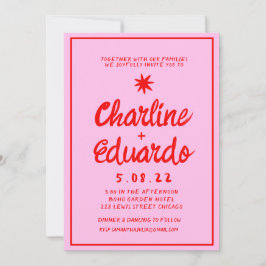 Convite para casamento com a letra Retro-Rosa e a 