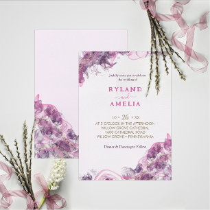 Convite Para Casamento Com Álcool abstrato Purple